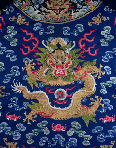 A blue-ground embroidered Kesi dragon robe (detail) by Qing Dynasty Chinese School